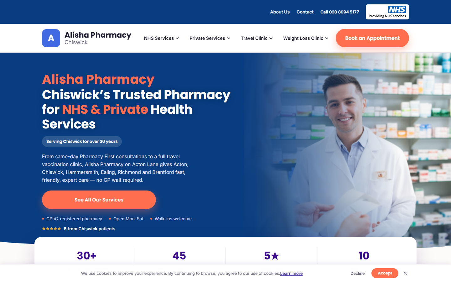 Alisha Pharmacy homepage screenshot